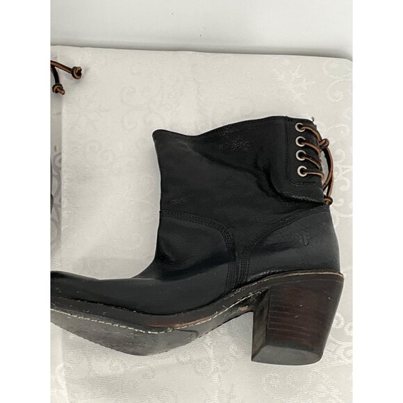 Frye Womens Black Leather Ankle Boots With Wooden Block Heel Size 7.5 - Picture 6 of 10